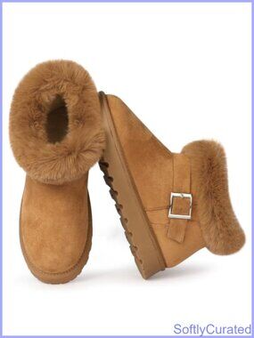 Faux Suede Ankle Mini Boots Fuzzy Faux Fur Lined Winter Snow Boots